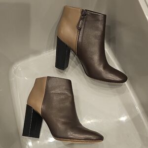 TORY BURCH Brown, Taupe & Black Colorblock Bowie Ankle Booties
